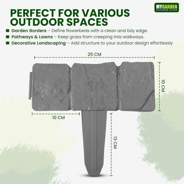 My Garden Outdoor Living Interlocking Lawn Edging Set 20 Pack – 16ft Long Hammer-In Garden Edging Borders - Cobblestone Border Design for Flower Beds