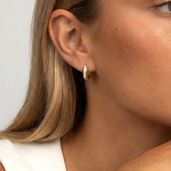 MUCHV Thick Huggie Hoop Earrings With Tiny Stones