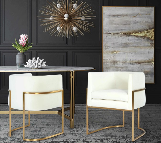 Furniture Edit Giselle Cream Velvet Dining Chair Gold Leg