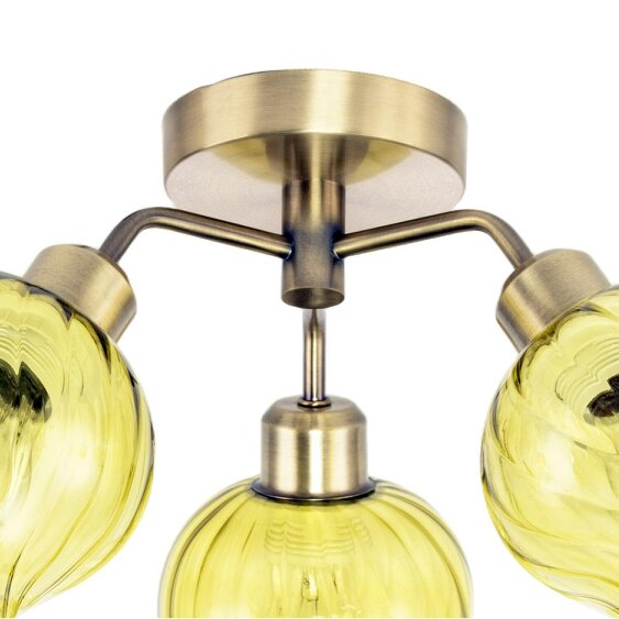 Happy Homewares Elegant Ceiling Light in Antique Brass with Green Tinted Glass Shades