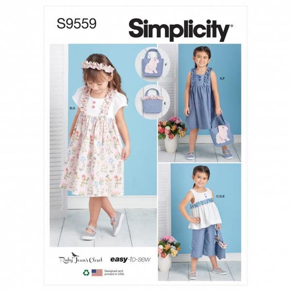 Simplicity Sewing Pattern 9559, Tops, Trousers, Bags, Headwear for Kids, A (3-4-5-6-7-8) - Easy