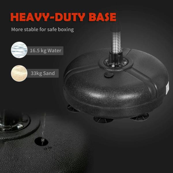 Punching bag stand with heavy-duty black base and spring pole for stable boxing