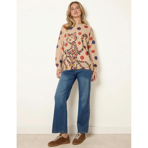 Blue Vanilla Floral Cat-On-Bicycle Jumper