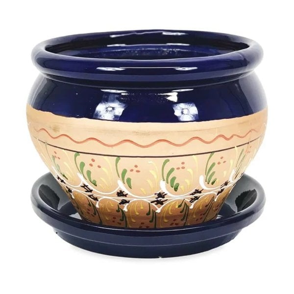 Bola Pot 25x21cm Inca Blue with 27cm Drainage Plate