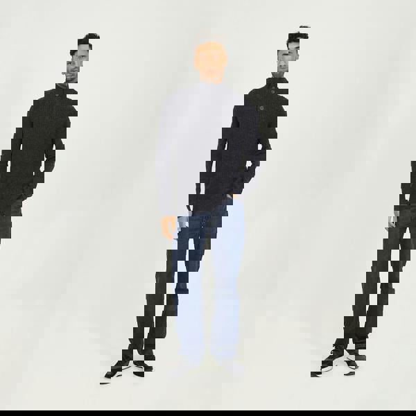 Brave Soul Navy Funnel Neck Jumper with Buttons - Navy Image 3