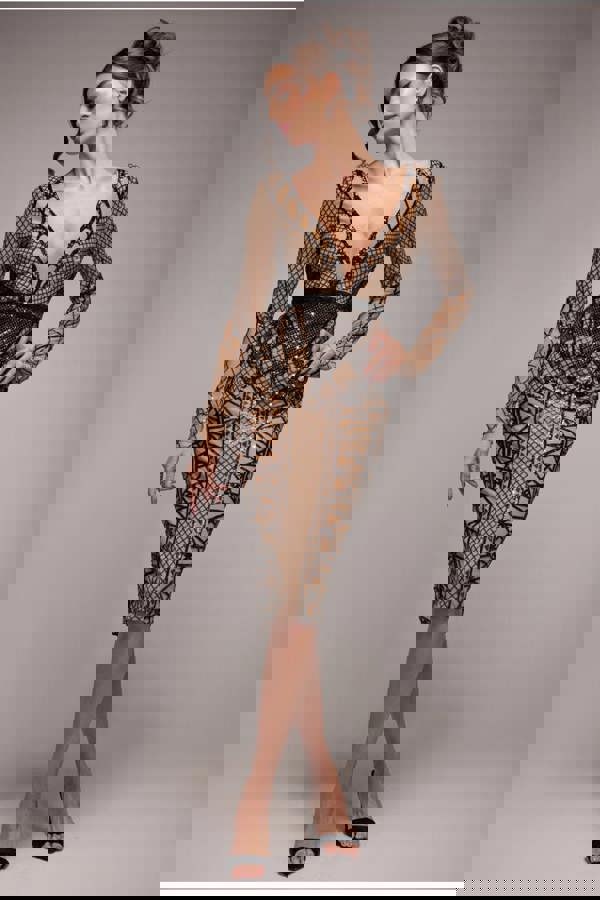 Geometric Sequin Plunge Midi - Black DR4191