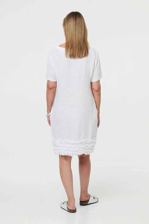 White | Frill Hem Short Relaxed Shift Dress