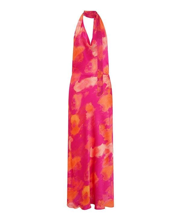 Needs No Label Pink Marble Scarf Neck Maxi Dress
