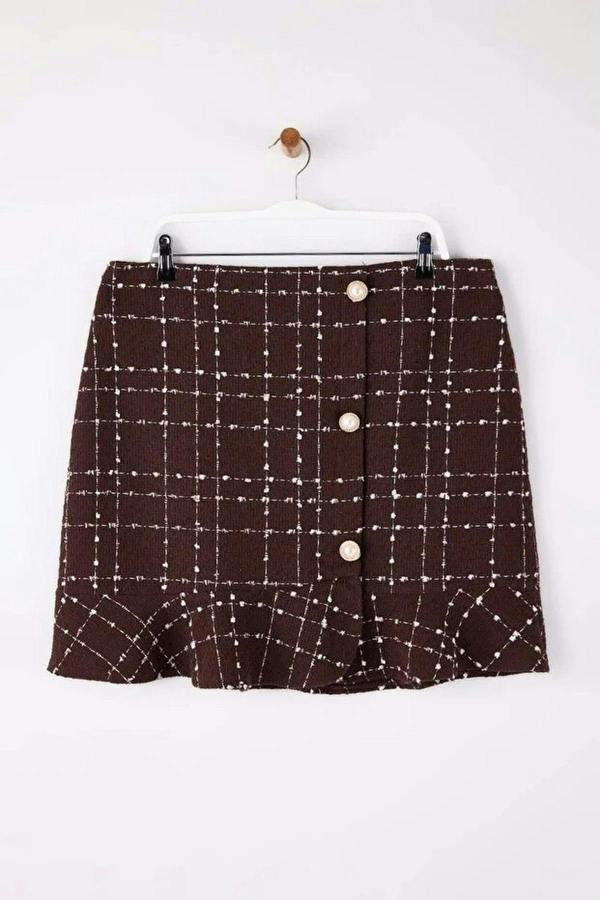 WOVCOR Tweed Checked Mini Woven Plus Size Skirt