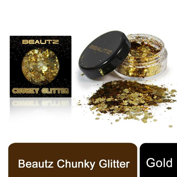 Aquarius Beautz Chunky Glitter Gold 10ml Pot 5g Cosmetic Body Face Festival Makeup Shine