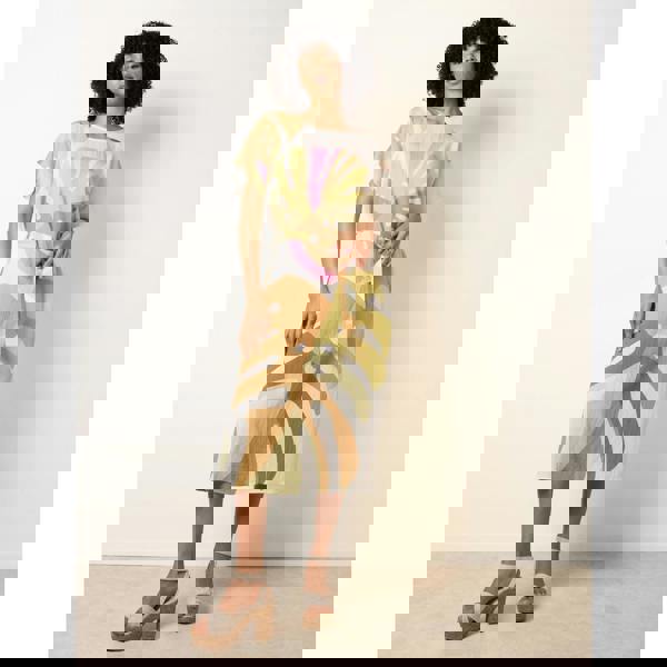 Blue Vanilla Vibrant Oversized Tie Waist Crew Neck Midi Dress