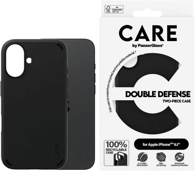 PanzerGlass Panzer Glass Care Double Defense Case for iPhone 16 6.1" Black - 1333