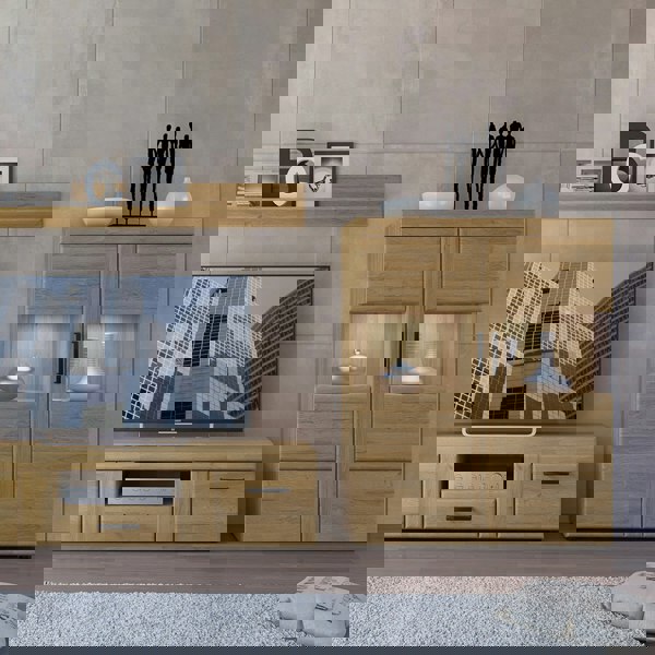 Furniture To Go Cortina Low wide 2 door display cabinet in Grandson Oak