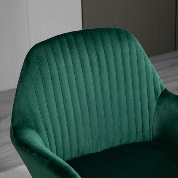 Green upholstered accent chair back with vertical channel tufting and rounded corners