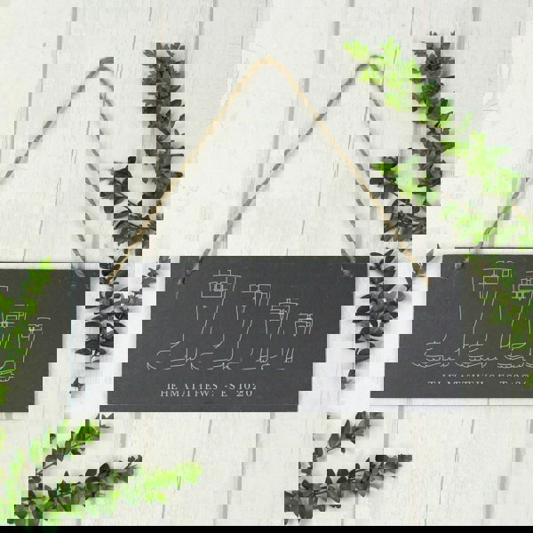 Personalised Memento Company Personalised Welly Boot Family of Four Hanging Slate Plaque