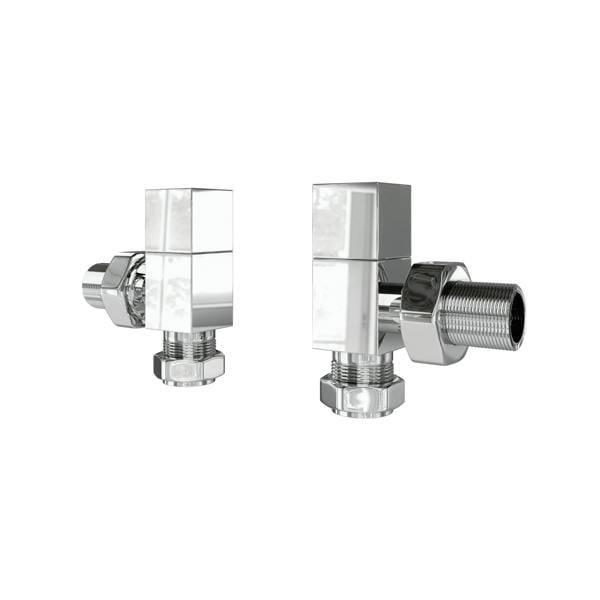 Flode Angled Square Manual Radiator Valve Pack | 15mm x 1/2″ | Chrome