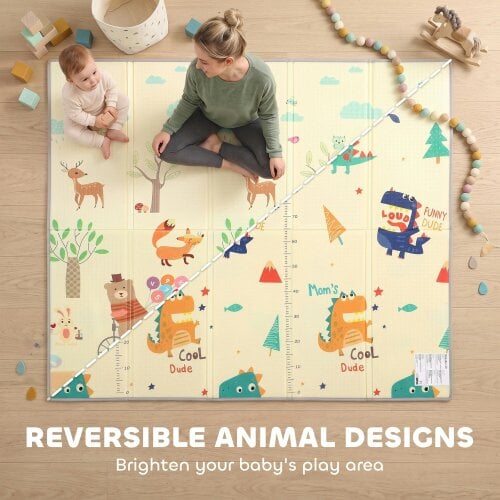 AIYAPLAY Foldable Reversible Baby Play Mat 180 x 150 cm, Animals & Forest