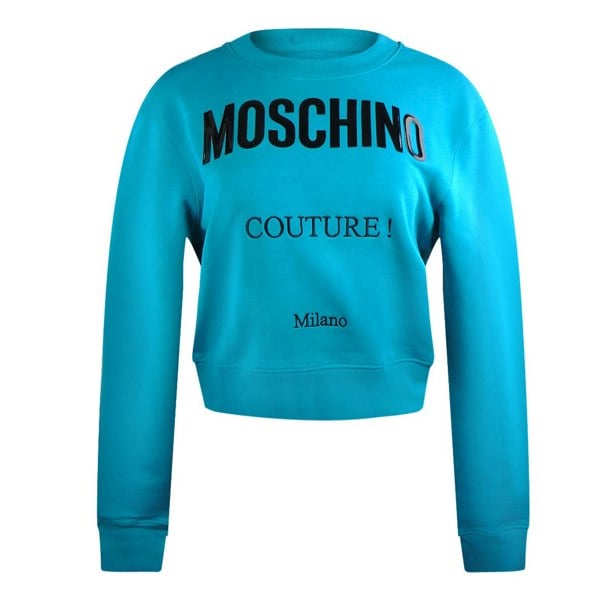 Moschino Couture Logo Turquoise Blue Sweatshirt