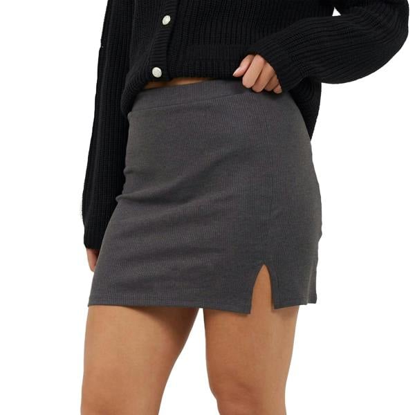 Brave Soul Womens/Ladies Ribbed High Waist Mini Skirt - Charcoal Marl - 