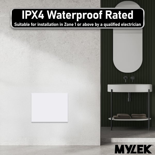 MYLEK Panel Space Heater White 0.5KW Eco, Smart and WiFi App Slimline Low Energy - Wall Mounted, Bathroom IPX4