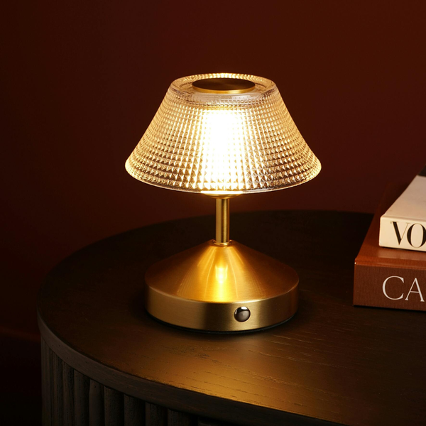 Hestia Small Etched Glass Bronze USB LED Touch Table Lamp