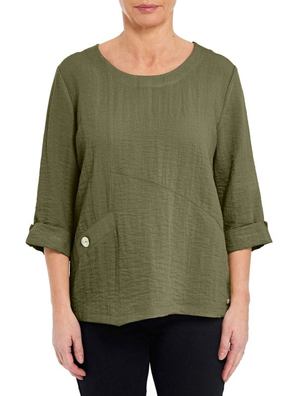 PennyPlain Asymmetric Hem Top - Sage