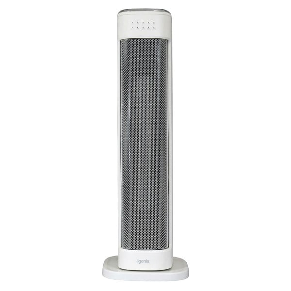 igenix Oscillating Tower Fan Heater With 3 Heat Settings, White