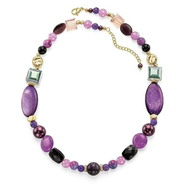 Pia Purple Mother-of-Pearl Necklace, Jade & Crystal Beaded