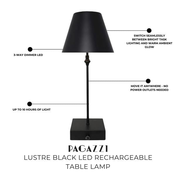 Lustre Black LED Rechargeable Table Lamp