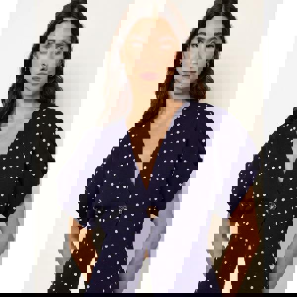 Blue Vanilla Polka Dot Short-Sleeve Knit Cardigan Top