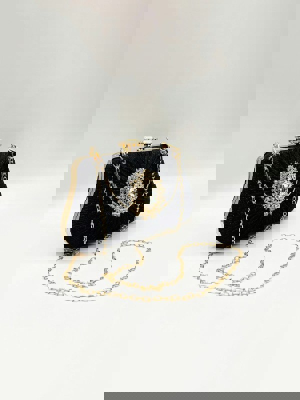 SVNX Ruched Jewel Clutch Bag In Black