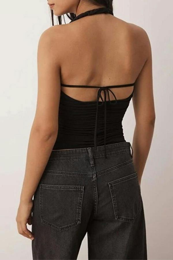 WOVCOR Pleated V-Neck Party Blouse