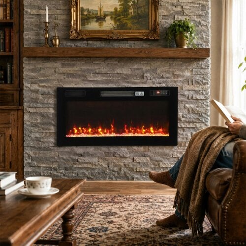 HOMCOM 3 IN 1 Electric Fireplace with 12 Flame Colours, 5 Brightness, 92cm