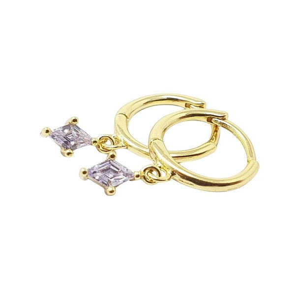 Alexandrite June Birthstone Delicate Gold Plated Dangle Hoops