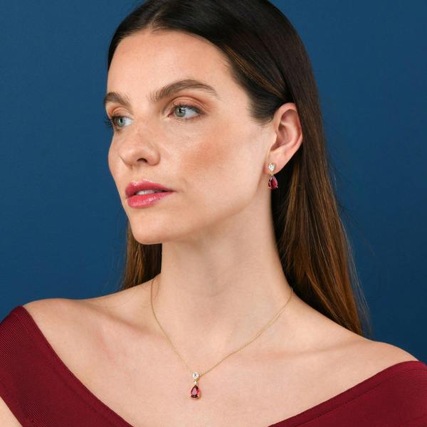 namana Gold Plated 925 Sterling Silver Red Pear Drop Pendant Necklace For Women