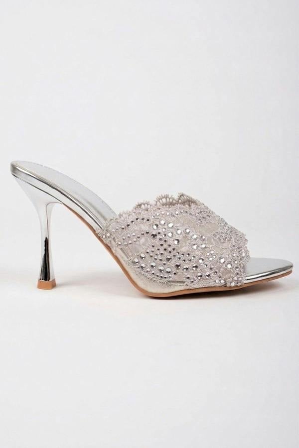 ikrush Ines Embellished Lace Stiletto Mules