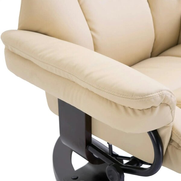 Bobobiy 360° Swivel Recliner Chair with Footstool, PU Leather Manual Recliner Armchair with Footstool, Solid Wood Base, Cream