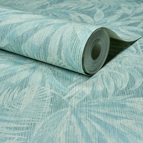 Grandeco Boutique Tropical Palm Leaf PVC-free Eco Wallpaper, Blue