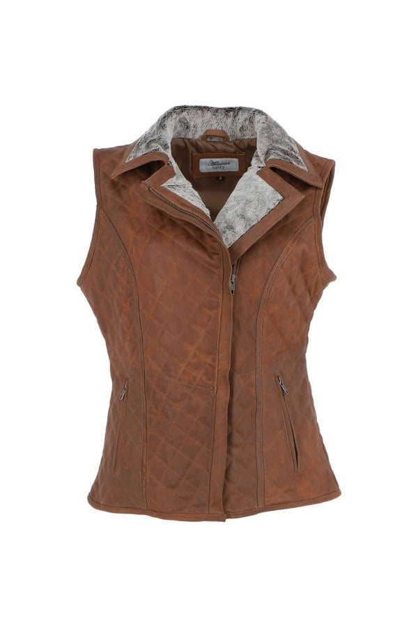 'Cumbria' Fitted Leather Gilet With Faux Fur Collar: IT GILLET