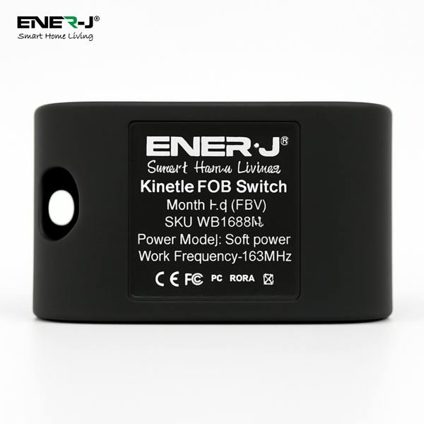 ENER-J 1 Gang Wireless Kinetic Light Switch FOB, IP56 Waterproof, Battery Free Smart Wall Switch with On/Off & Dimming