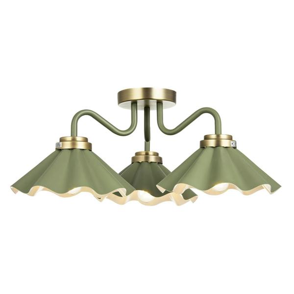 Designer Ceiling Light with Soft Olive Green Scalloped Metal Shades Image 5