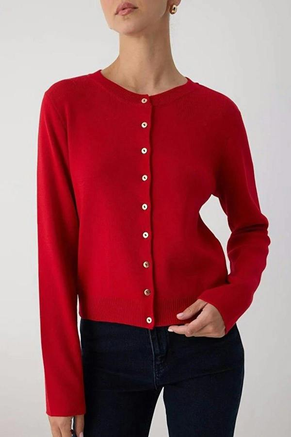 WOVCOR Basic Knit Cardigan with Button Details