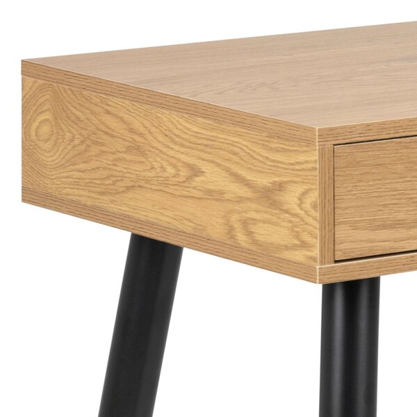 Wyld Haus Dresden Natural Oak Effect Wood Office Desk 3 Drawers Black Legs