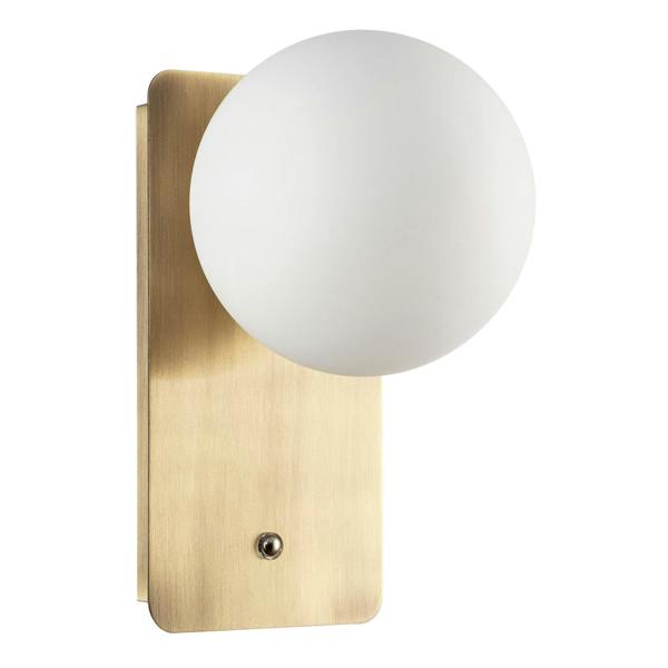 Antique Brass Rechargeable Wall Light with Opal Globe Glass Shade Image 4