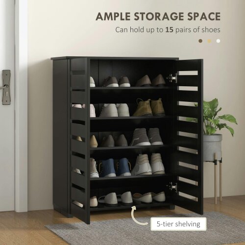 Wyld Haus Kamoza Black Wooden White Slim Entryway Shoe Cabinet With 5 Tier Storage And Slatted Doors