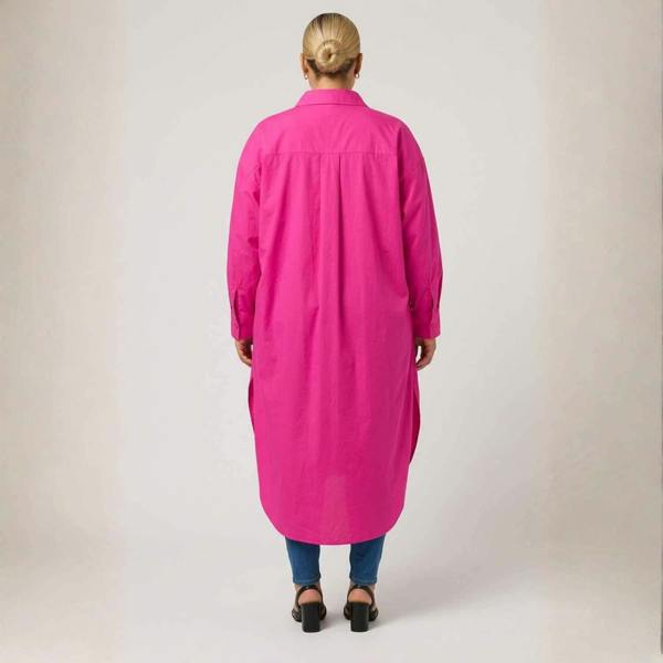 Sylvia Piechulla Plus Size Pink Ruched Longline Cotton Shirt Dress