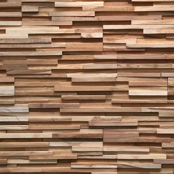 Wallsupply UltraWood Toscani Solid Teak Wood Panels, Wall Cladding 3D Interlocking Tiles, 10pcs 0.9m²