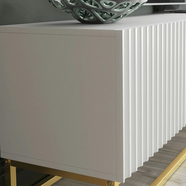 Mex Furniture Modular White TV Unit with Gold Base 200cm – Fluted Fronts & Push-Down Doors