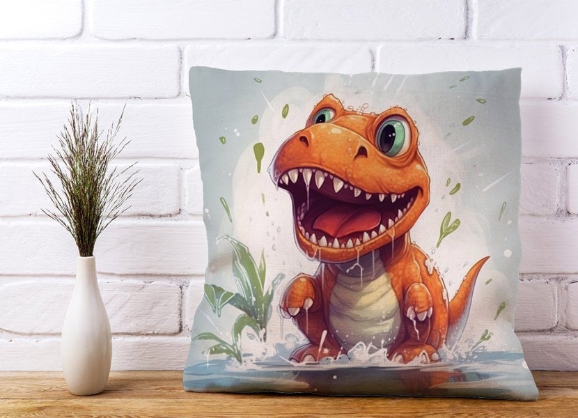 Warren Reed Dino Having A Splash Cushions