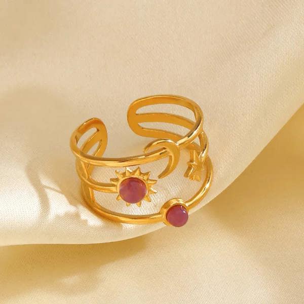Elk & Bloom Chunky Star, Moon & Sun Gemstone 14K Gold Ring